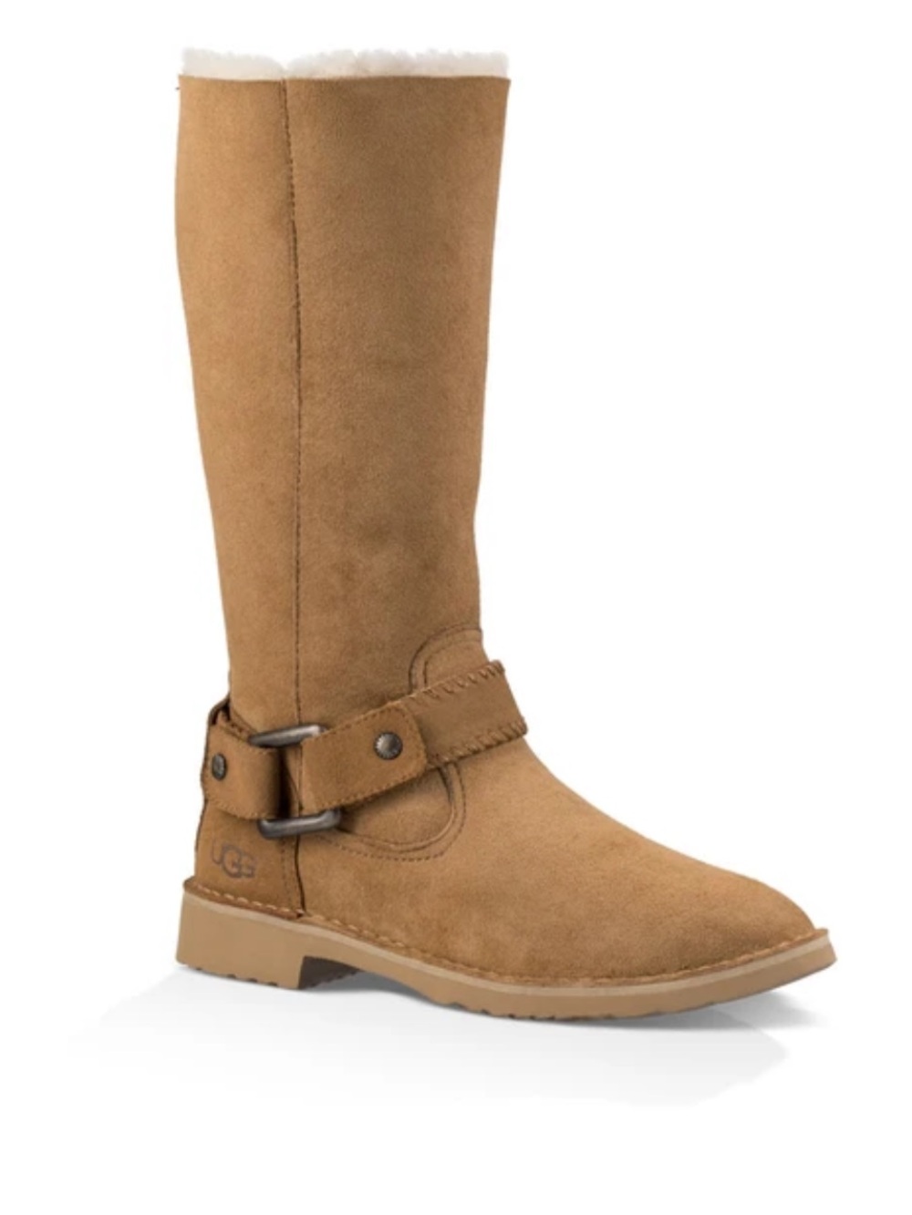 UGG Women's Braiden Boot Women's Tan Suede Shearling Cuff 7.5 cozy fall winter